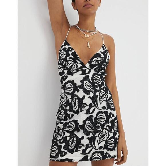 Anthropologie Maeve White Black Paisley Sleeveless Mini Bodycon Dress Size 00 - Picture 1 of 4